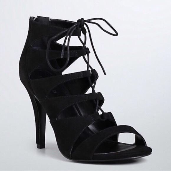 torrid Shoes - Torrid Black Open Toe Sandal Lace Up Heel Sz 10